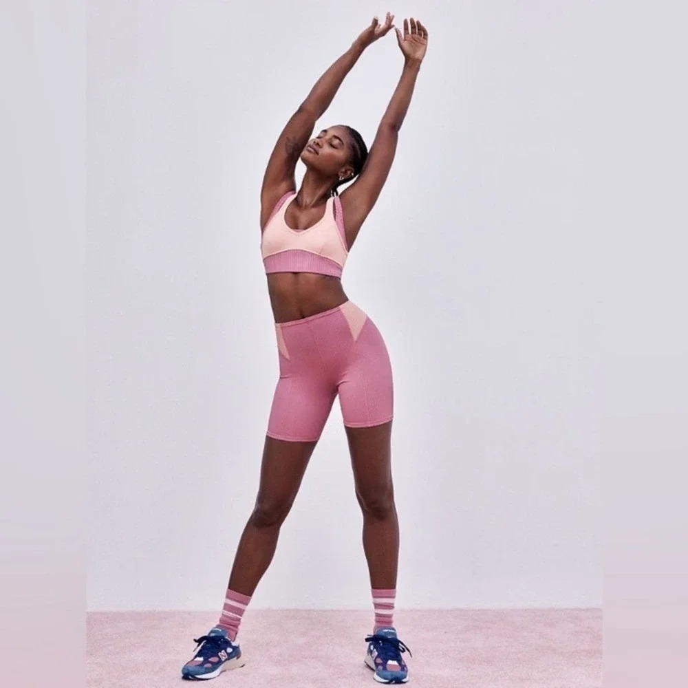 For Love and Lemons Dani Mauve Pink Biker Athletic Ribbed Shorts Workout NWT
